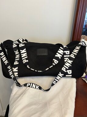 Victoria's Secret PINK Black Mesh Travel Tote with Branded Strap